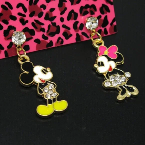 Betsey Johnson Mickey Minnie Mouse Drop Earrings Crystals Disney NWT On  Card